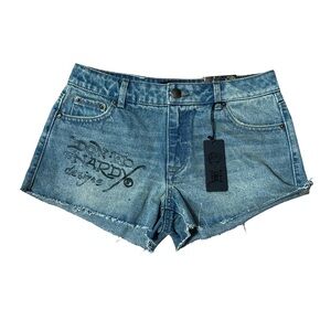 Ed Hardy Distressed Blue Jean Shorts